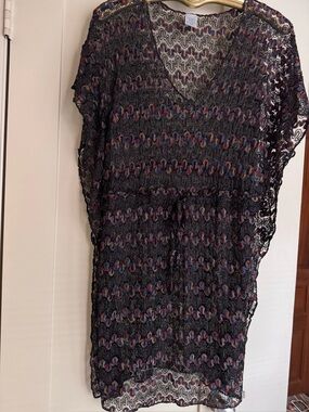 Black Crochet Swim Cover-Up with Multicolor Accents Size 12-14